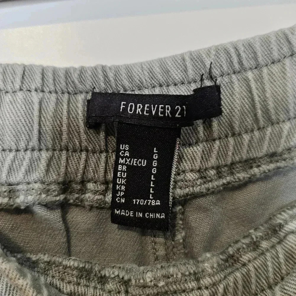 Forever 21 Gray Cargo Joggers Size Large Drawstring Elastic Ankle Pants Skater - Picture 7 of 7